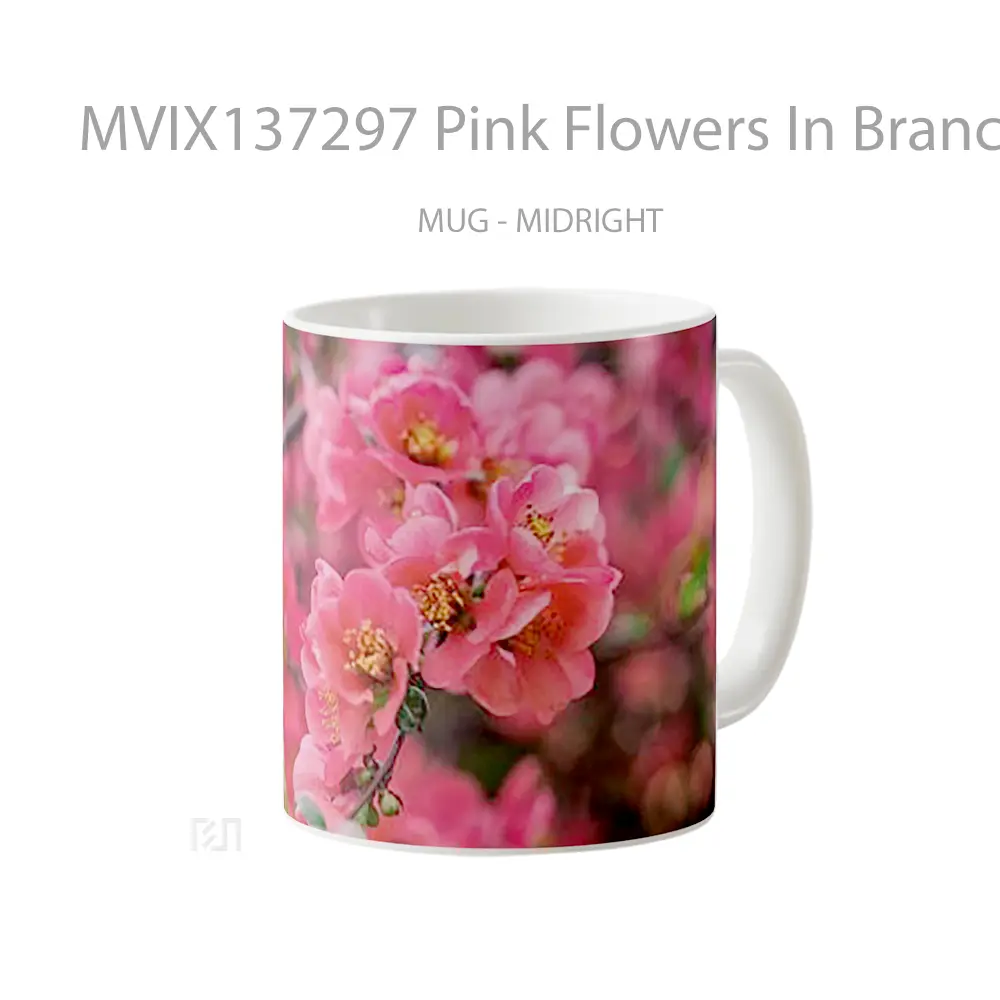 Mug Pink Flowers In Branch Gelas Pemandangan Alam - All-side / Desain