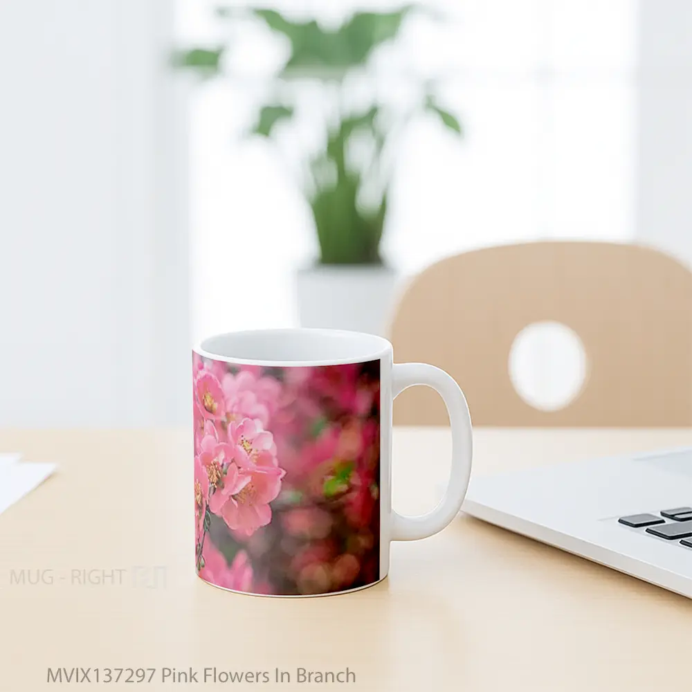 Mug Pink Flowers In Branch Gelas Pemandangan Alam - All-side / Desain