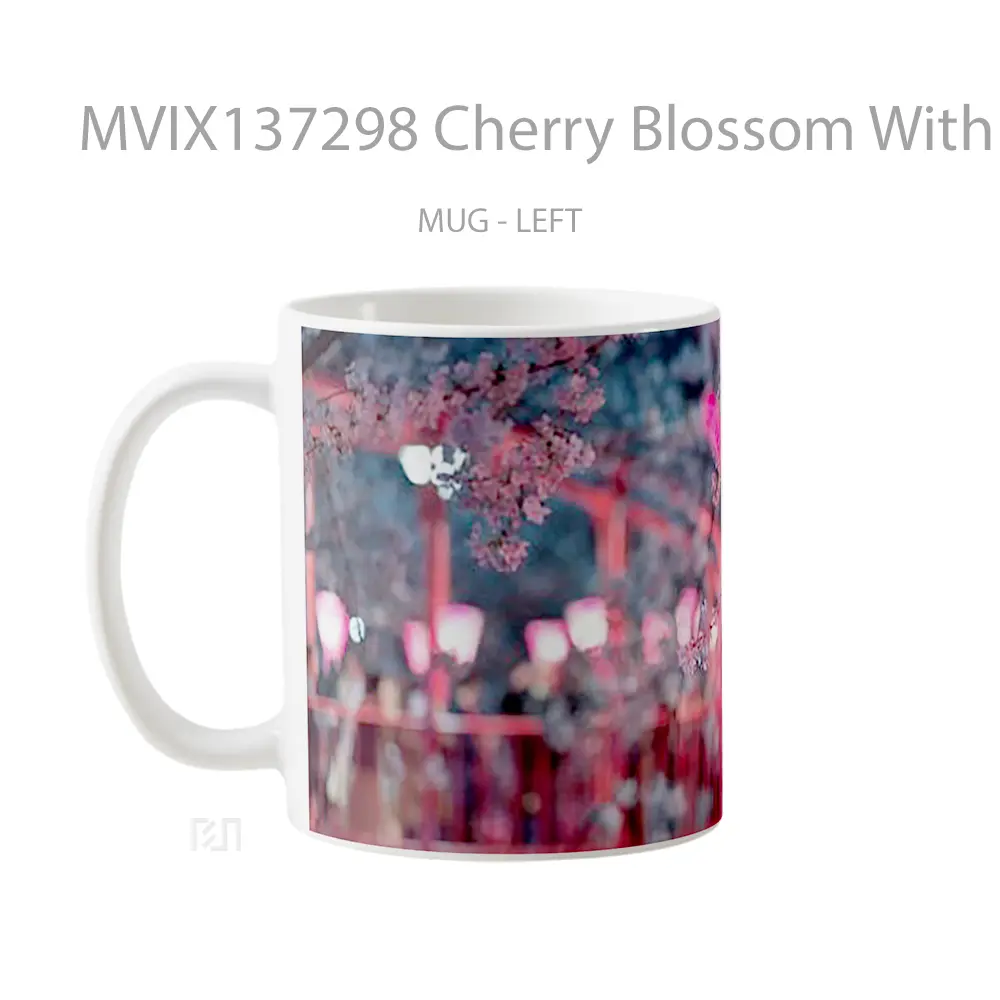 Mug Cherry Blossom With Streetlights Gelas Keramik Unik - All-side / Desain