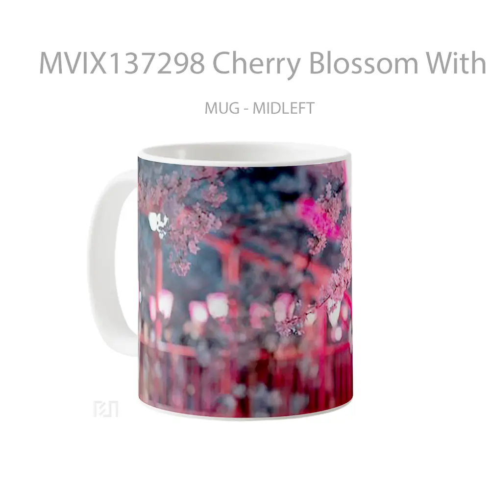 Mug Cherry Blossom With Streetlights Gelas Keramik Unik - All-side / Desain