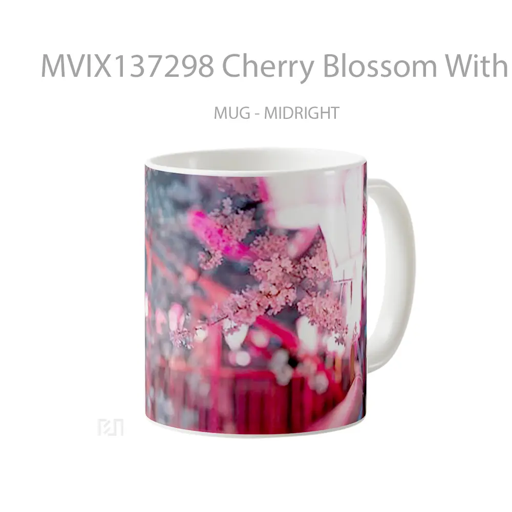 Mug Cherry Blossom With Streetlights Gelas Keramik Unik - All-side / Desain