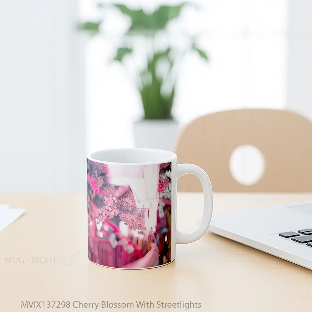 Mug Cherry Blossom With Streetlights Gelas Keramik Unik - All-side / Desain