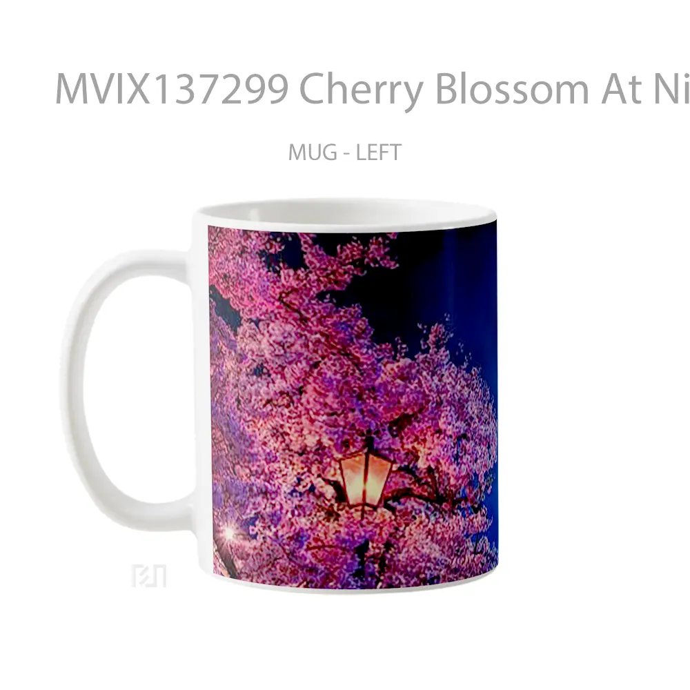 Mug Cherry Blossom At Night Light Gelas Keramik Unik - All-side / Desain