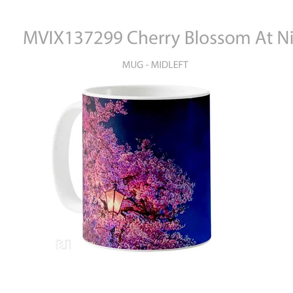 Mug Cherry Blossom At Night Light Gelas Keramik Unik - All-side / Desain
