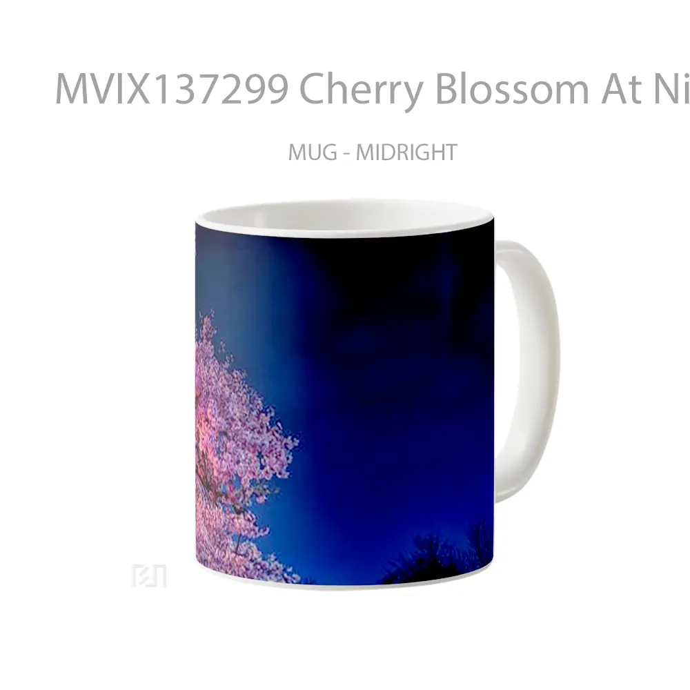 Mug Cherry Blossom At Night Light Gelas Keramik Unik - All-side / Desain