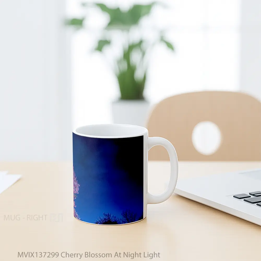 Mug Cherry Blossom At Night Light Gelas Keramik Unik - All-side / Desain