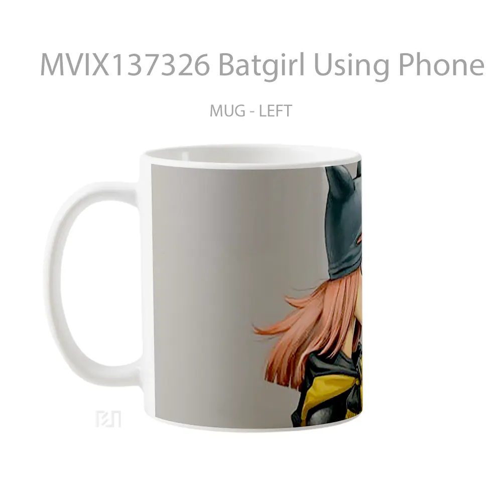 Mug Batgirl Using Phone Gelas Superhero - All-side / Desain