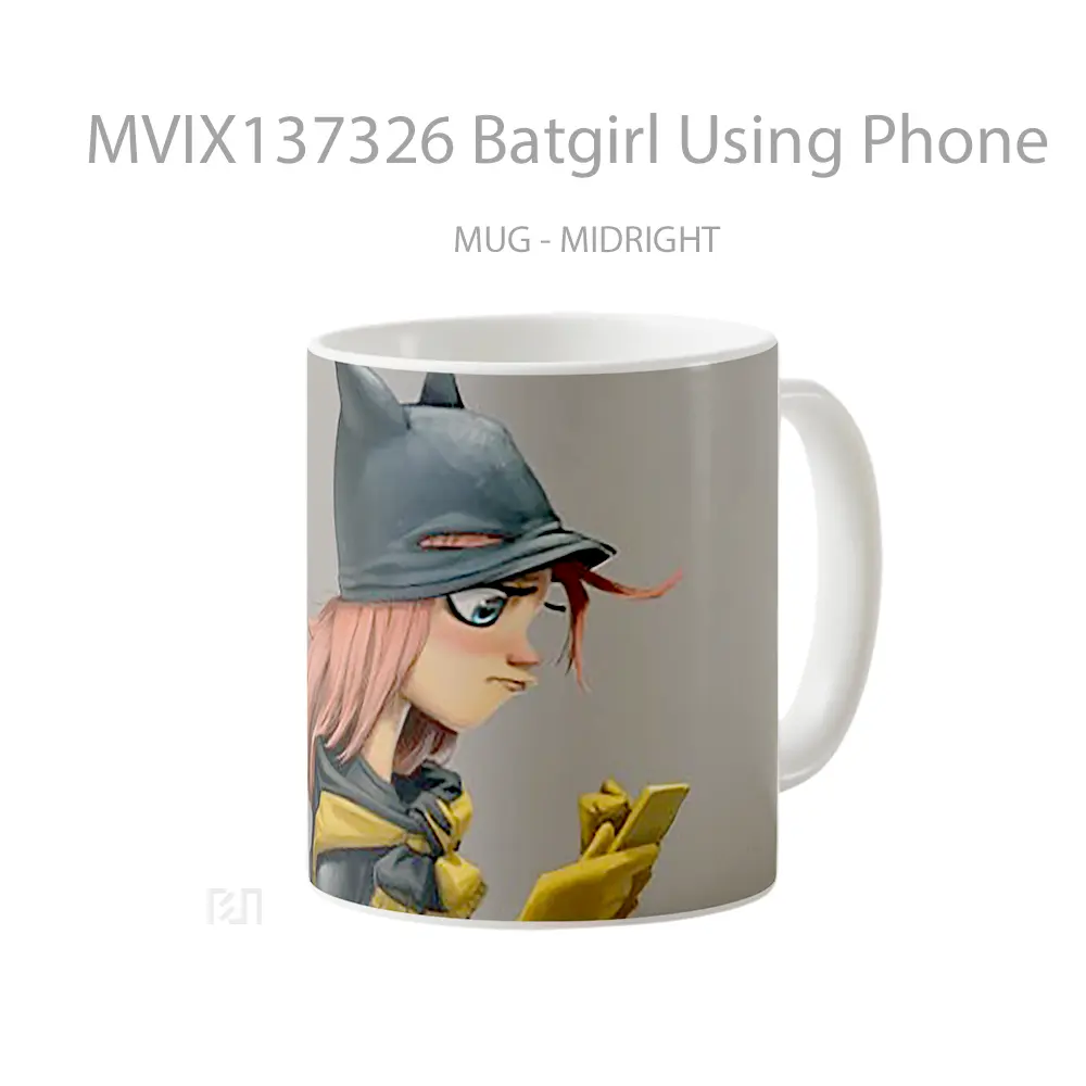 Mug Batgirl Using Phone Gelas Superhero - All-side / Desain