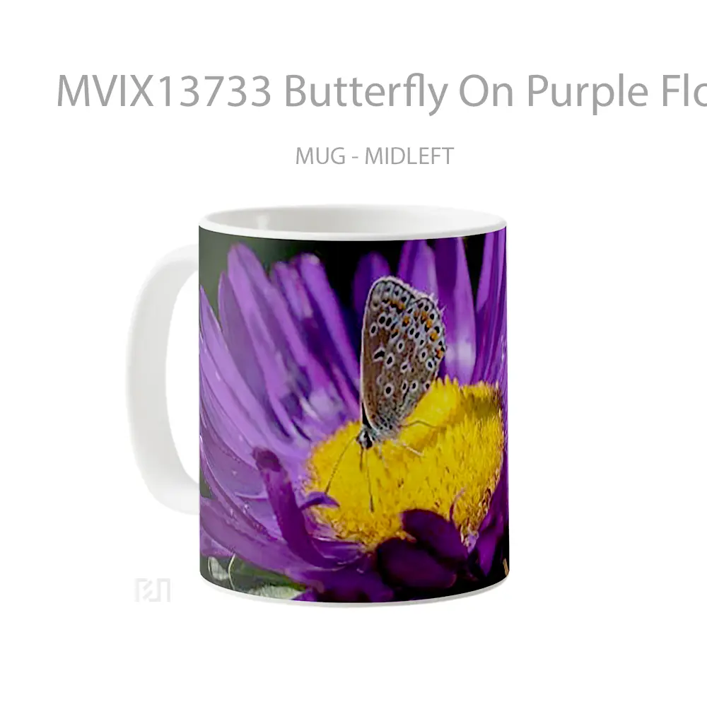 Mug Butterfly On Purple Flower Gelas Hewan Lucu - All-side / Desain