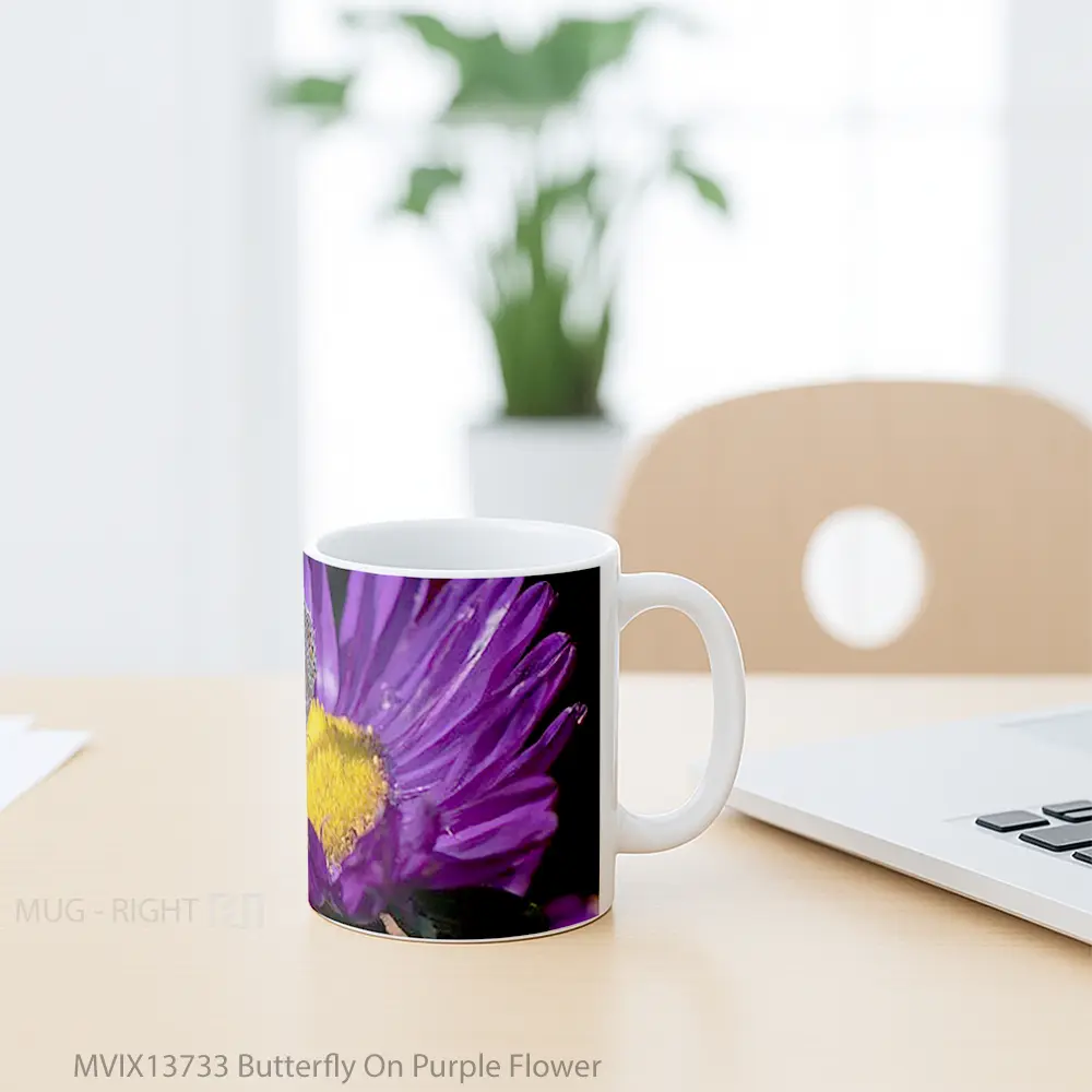 Mug Butterfly On Purple Flower Gelas Hewan Lucu - All-side / Desain