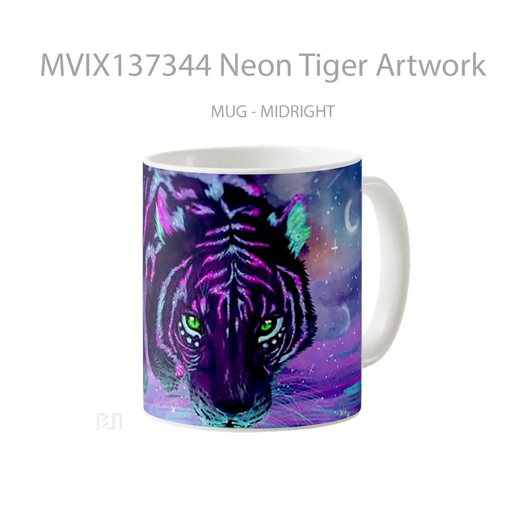 Mug Neon Tiger Artwork Gelas Hewan Lucu - All-side / Desain