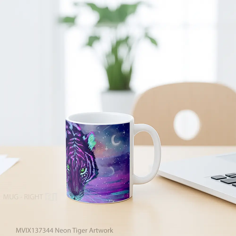 Mug Neon Tiger Artwork Gelas Hewan Lucu - All-side / Desain