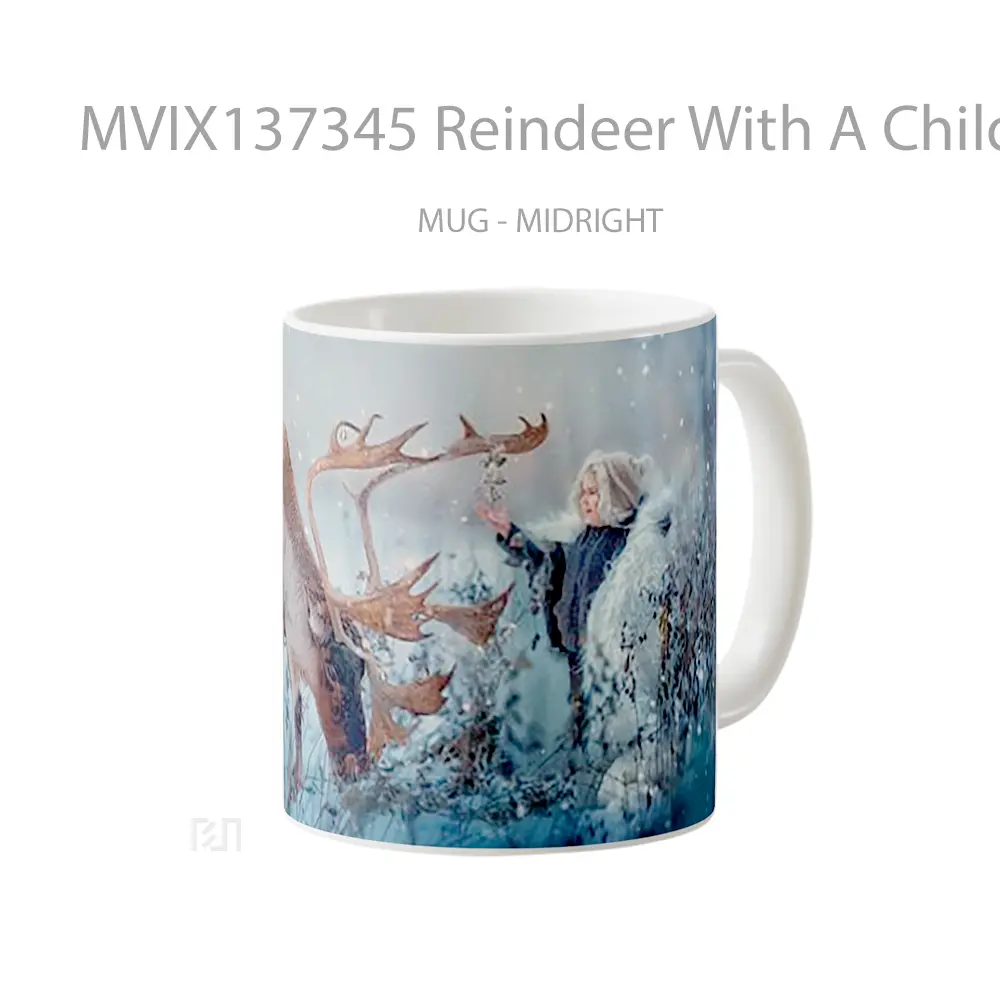 Mug Reindeer With A Child In Snow Gelas Hewan Lucu - All-side / Desain
