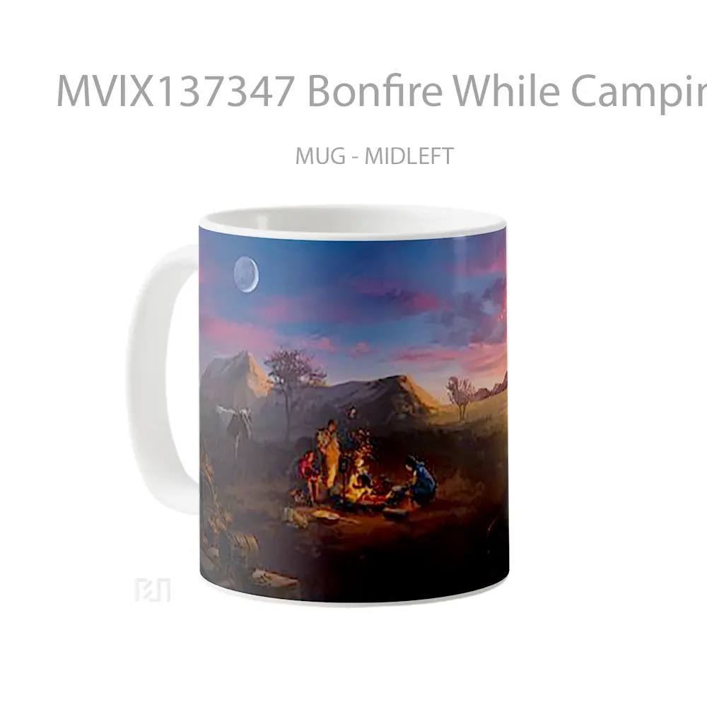 Mug Bonfire While Camping At Sunset Artwork Gelas Pemandangan Alam - All-side / Desain