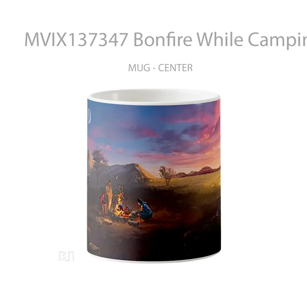 Mug Bonfire While Camping At Sunset Artwork Gelas Pemandangan Alam