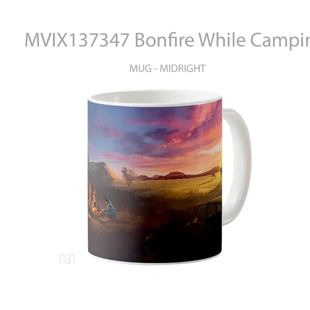 Mug Bonfire While Camping At Sunset Artwork Gelas Pemandangan Alam - All-side / Desain