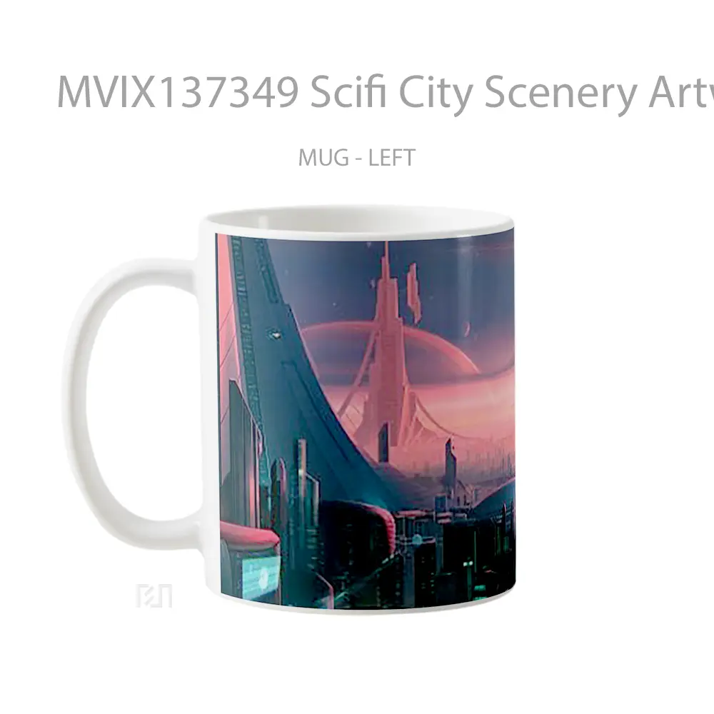 Mug Scifi City Scenery Artwork Gelas Seni Modern - All-side / Desain