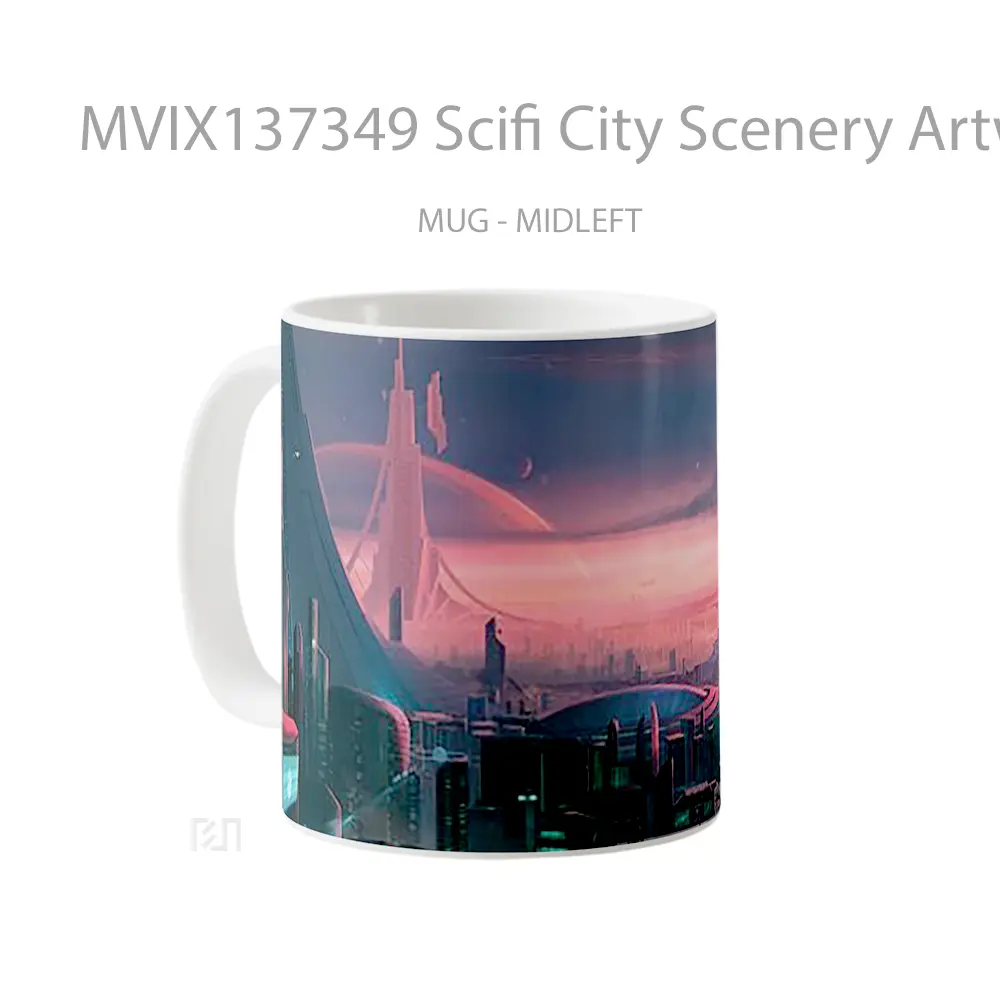 Mug Scifi City Scenery Artwork Gelas Seni Modern - All-side / Desain