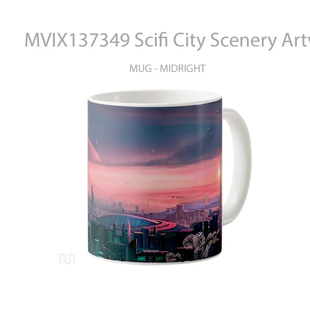 Mug Scifi City Scenery Artwork Gelas Seni Modern - All-side / Desain