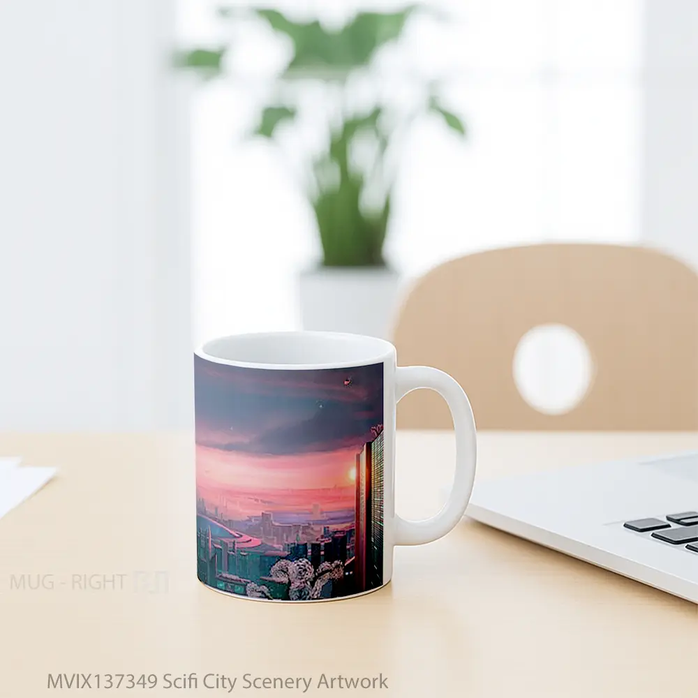 Mug Scifi City Scenery Artwork Gelas Seni Modern - All-side / Desain