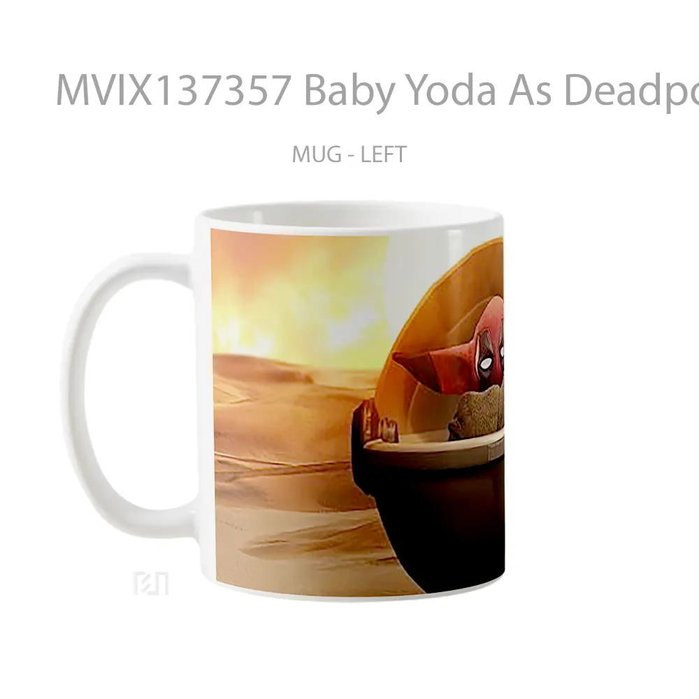 Mug Baby Yoda As Deadpool Gelas Superhero - All-side / Desain