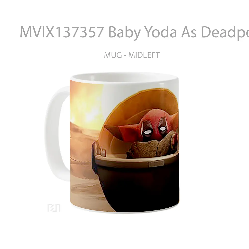 Mug Baby Yoda As Deadpool Gelas Superhero - All-side / Desain
