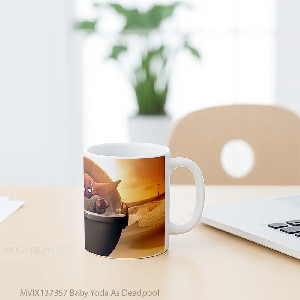 Mug Baby Yoda As Deadpool Gelas Superhero - All-side / Desain