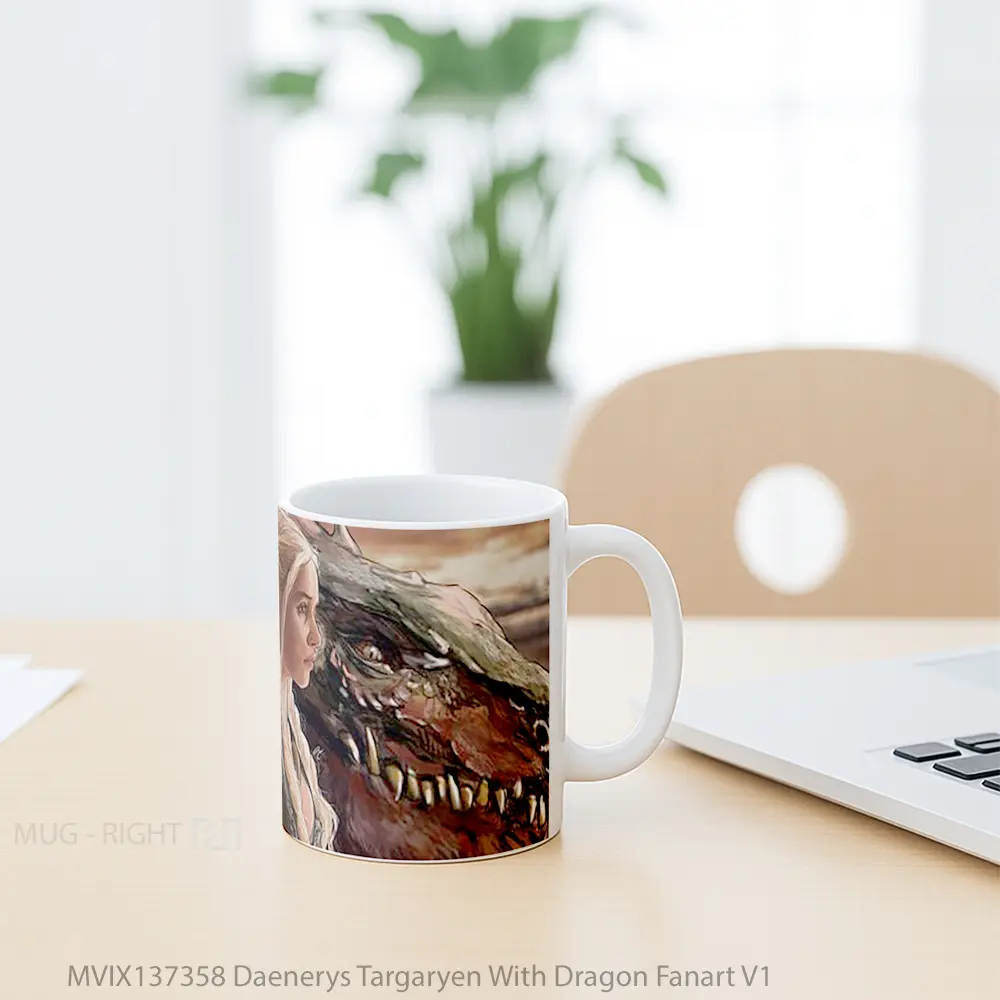 Mug Daenerys Targaryen With Dragon Fanart V1 Gelas Fantasi - All-side / Desain
