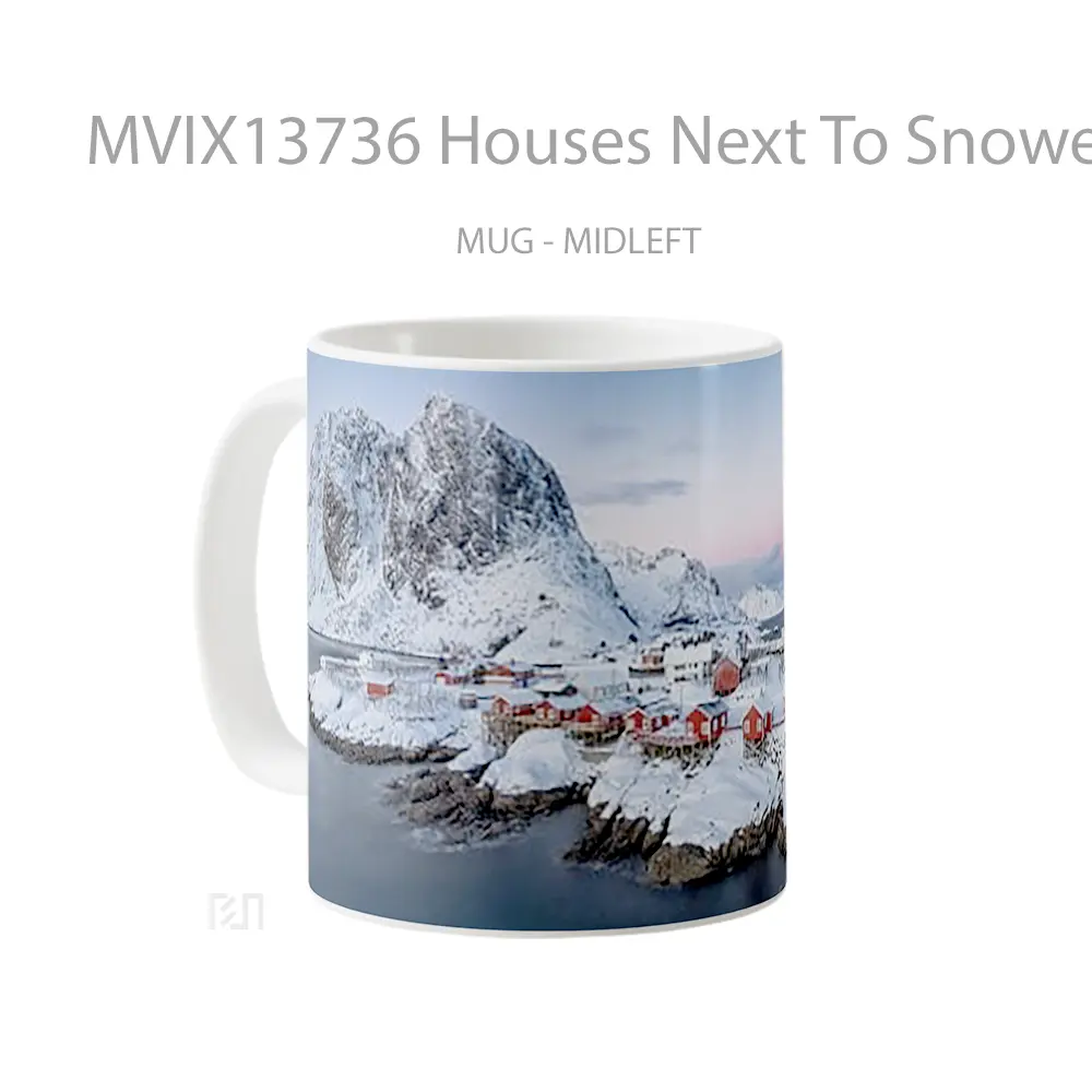 Mug Houses Next To Snowed Mountains Gelas Pemandangan Alam - All-side / Desain