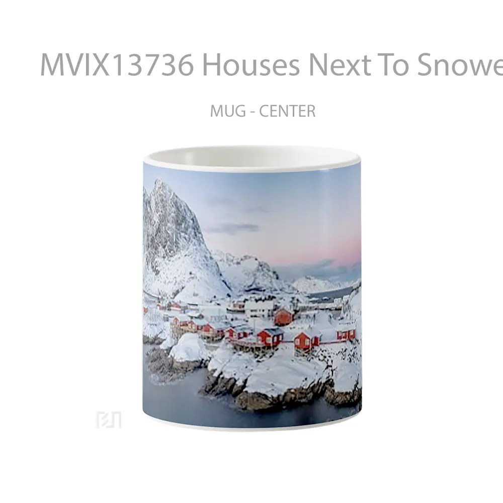 Mug Houses Next To Snowed Mountains Gelas Pemandangan Alam