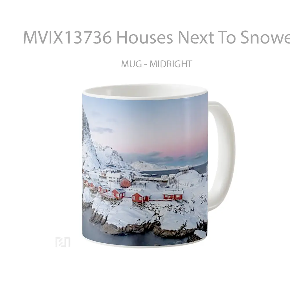 Mug Houses Next To Snowed Mountains Gelas Pemandangan Alam - All-side / Desain