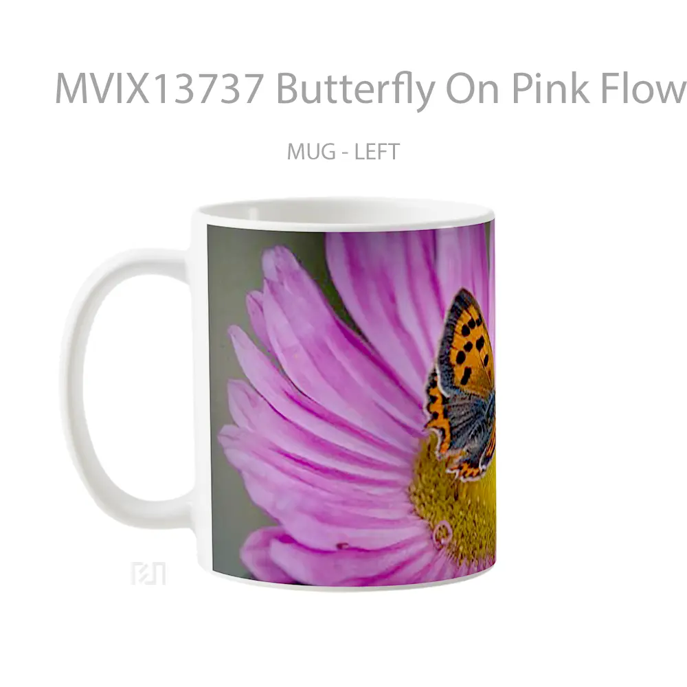 Mug Butterfly On Pink Flower Gelas Hewan Lucu - All-side / Desain