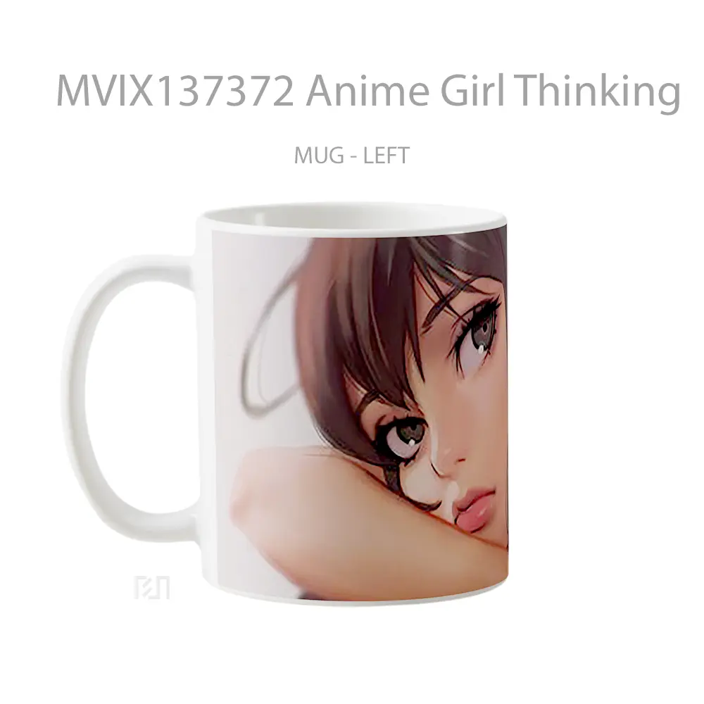 Mug Anime Girl Thinking Cangkir Anime - All-side / Desain