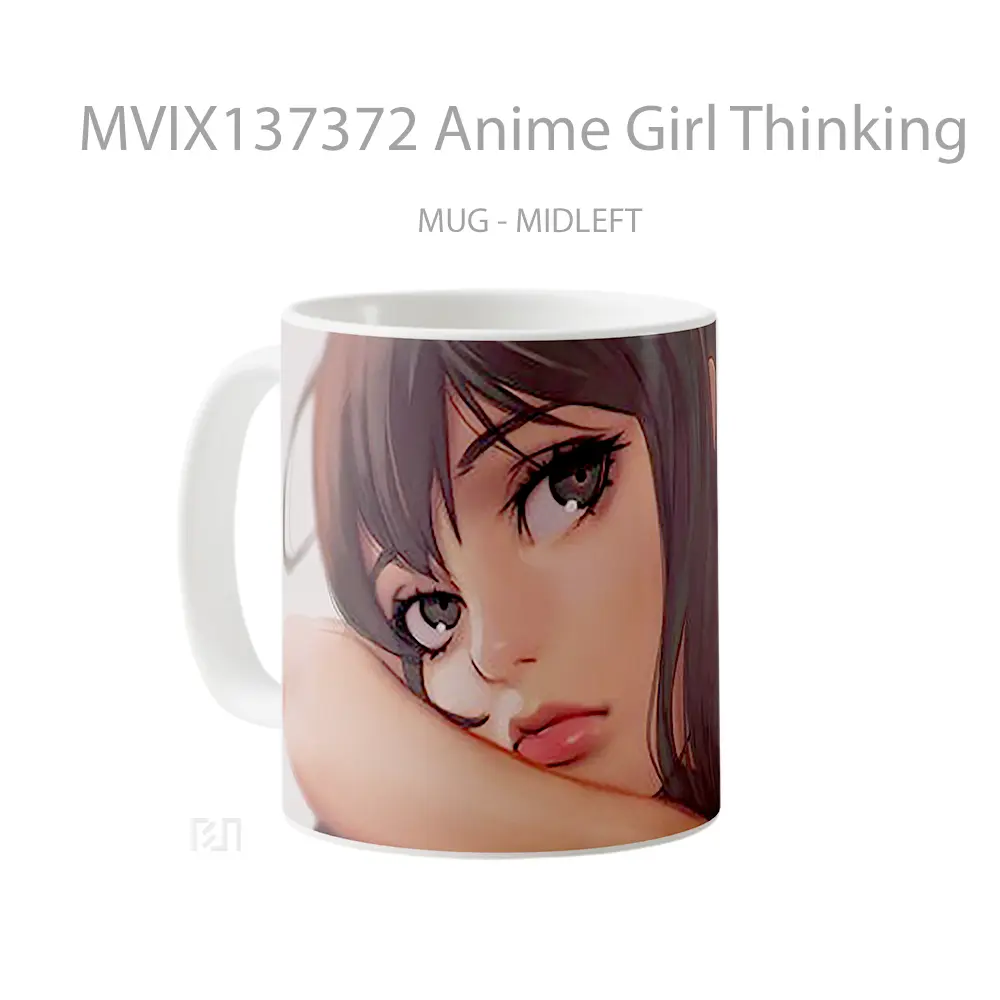 Mug Anime Girl Thinking Cangkir Anime - All-side / Desain