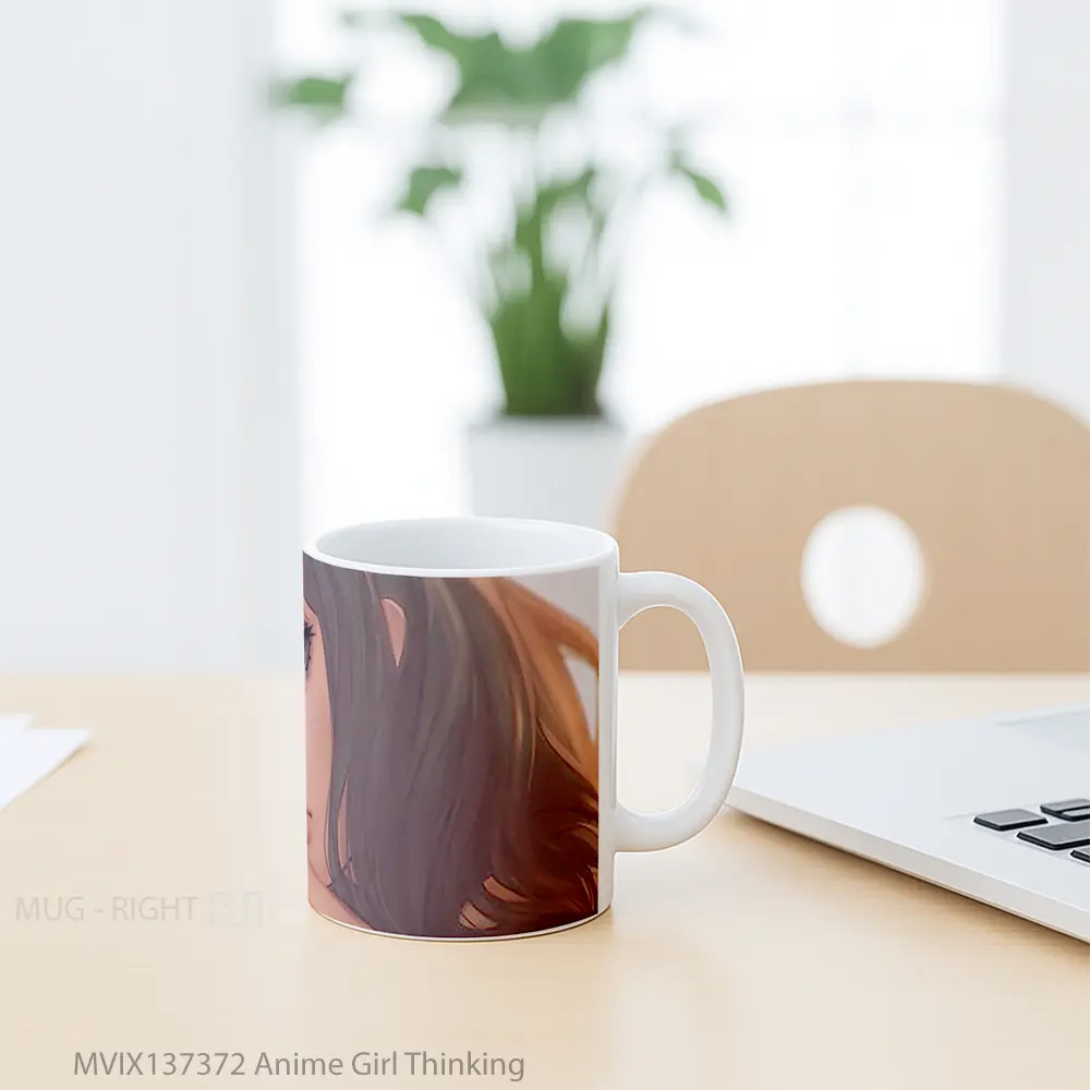Mug Anime Girl Thinking Cangkir Anime - All-side / Desain