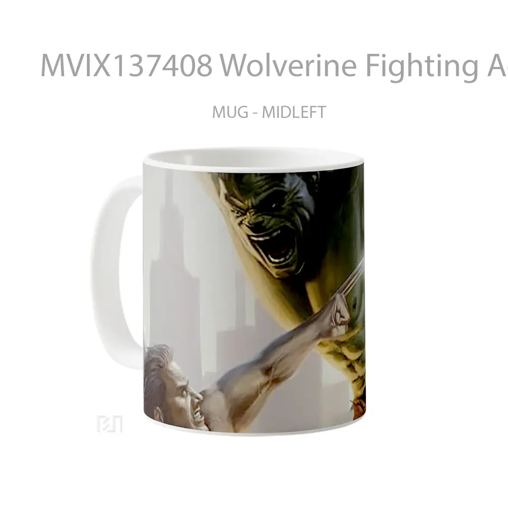 Mug Wolverine Fighting Against Hulk Gelas Superhero - All-side / Desain