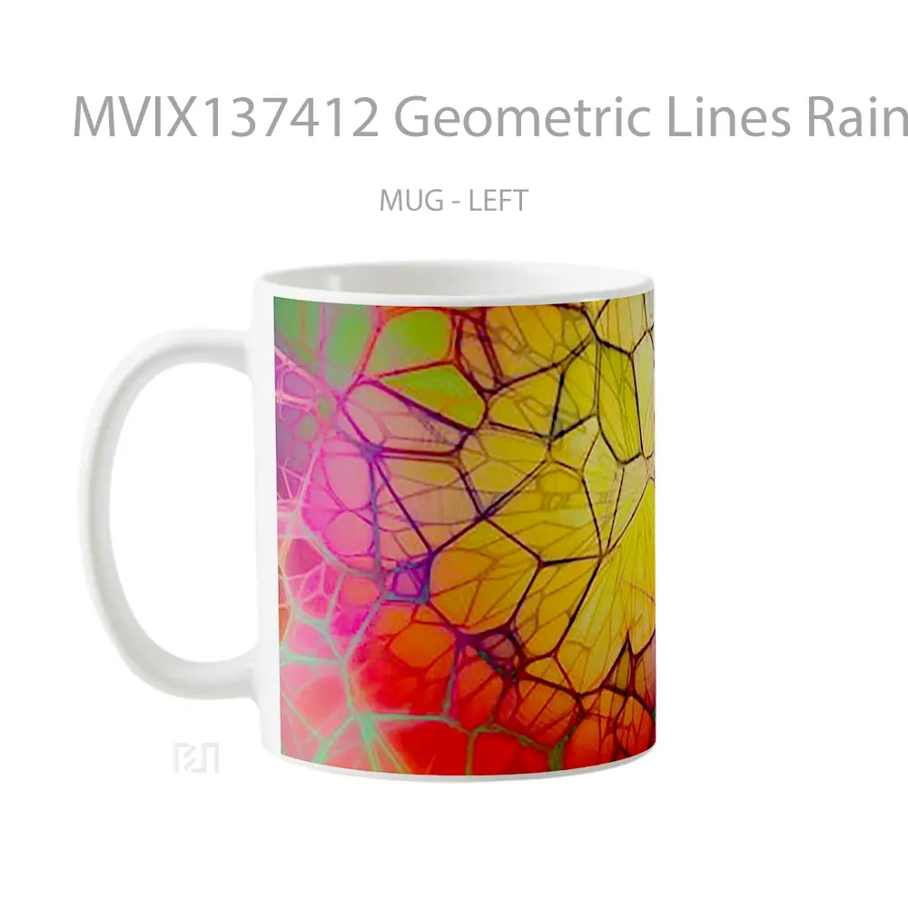 Mug Geometric Lines Rainbow Gelas Seni Modern - All-side / Desain