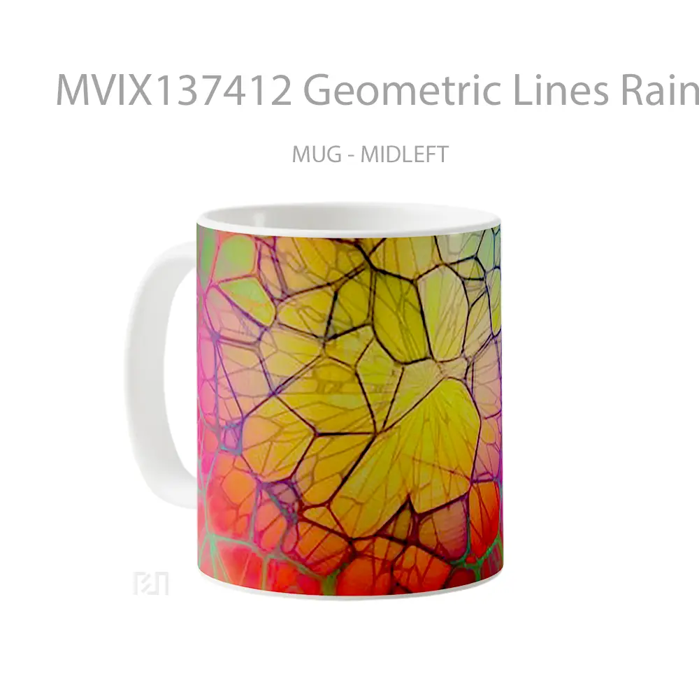Mug Geometric Lines Rainbow Gelas Seni Modern - All-side / Desain