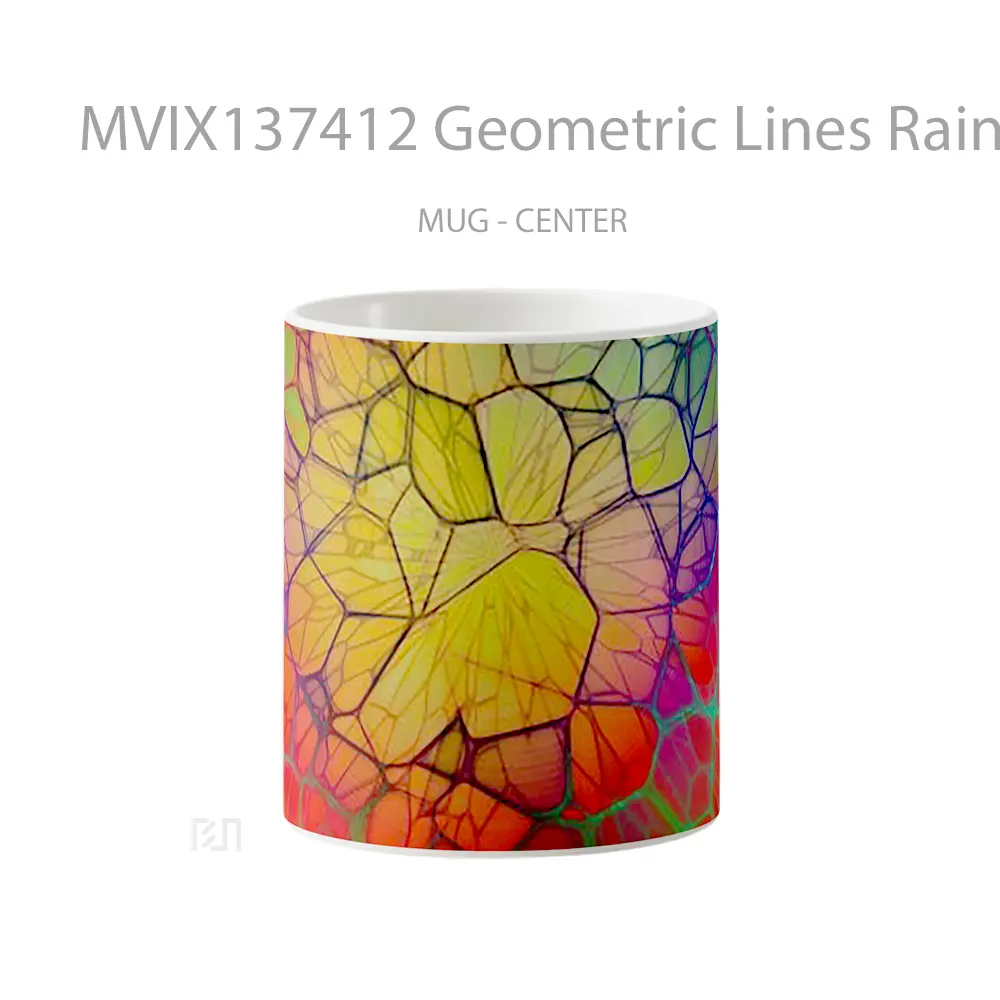 Mug Geometric Lines Rainbow Gelas Seni Modern