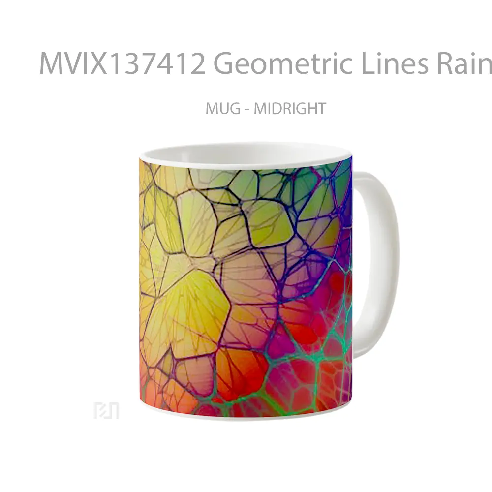 Mug Geometric Lines Rainbow Gelas Seni Modern - All-side / Desain