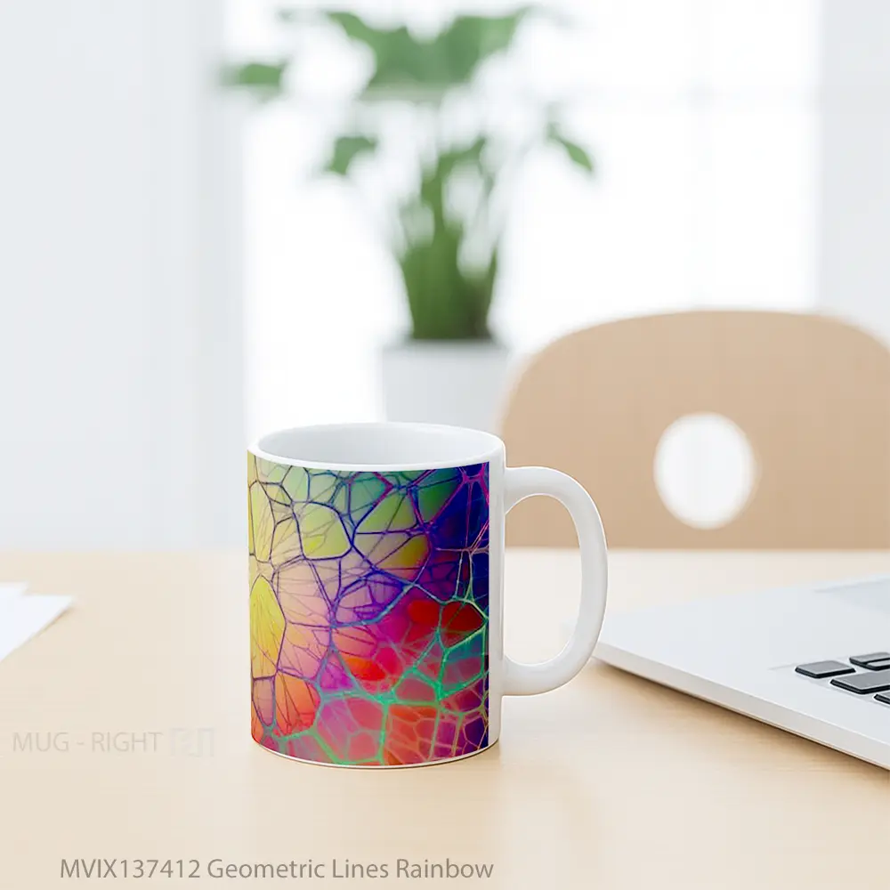 Mug Geometric Lines Rainbow Gelas Seni Modern - All-side / Desain