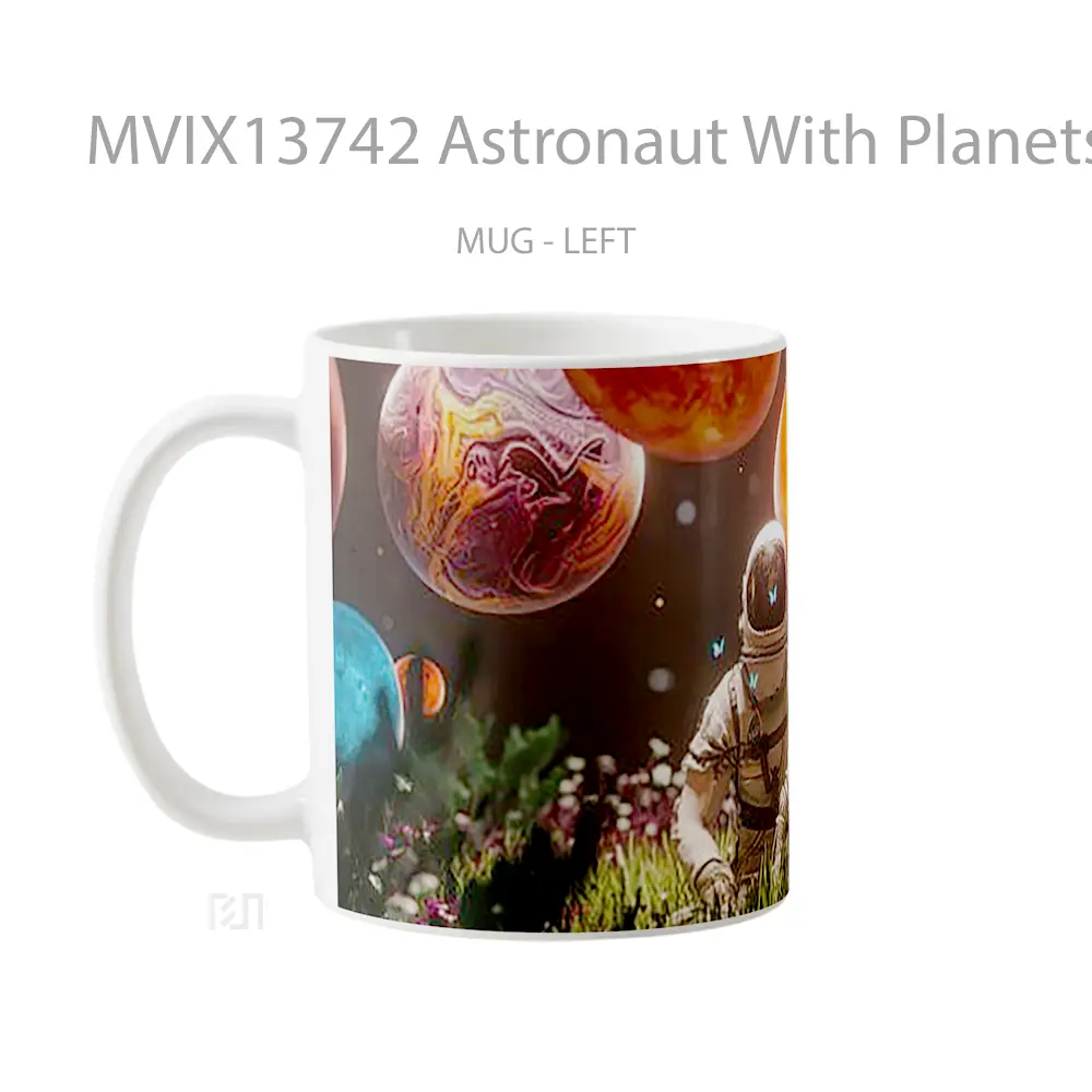 Mug Astronaut With Planets And Flowers Gelas Pemandangan Alam - All-side / Desain