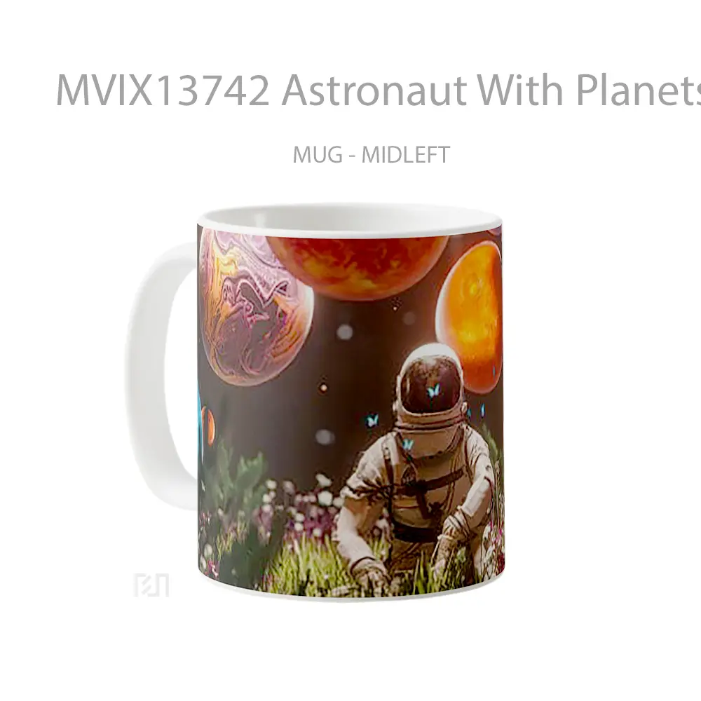 Mug Astronaut With Planets And Flowers Gelas Pemandangan Alam - All-side / Desain