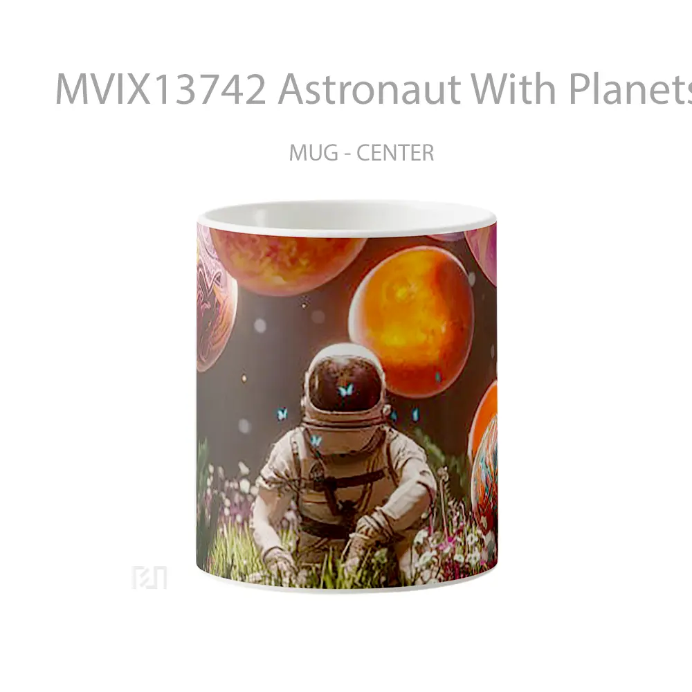 Mug Astronaut With Planets And Flowers Gelas Pemandangan Alam