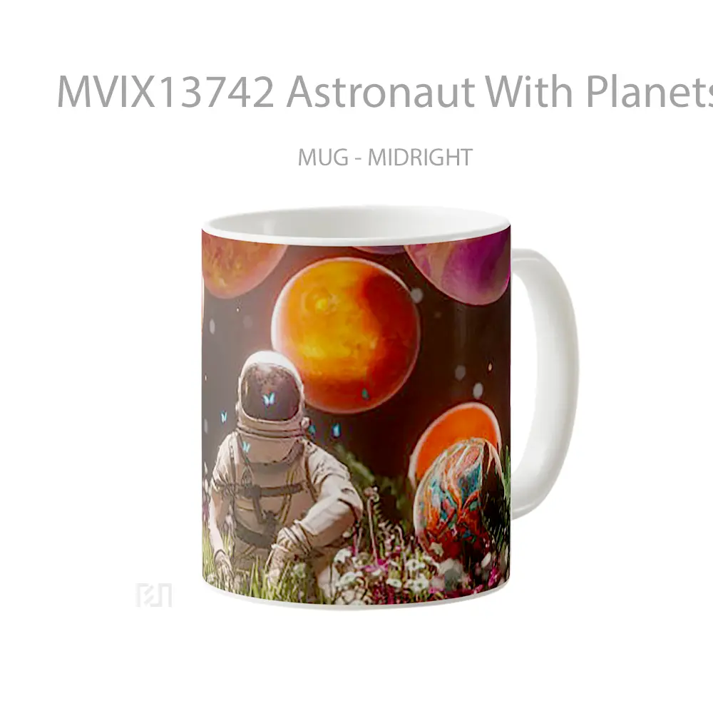 Mug Astronaut With Planets And Flowers Gelas Pemandangan Alam - All-side / Desain