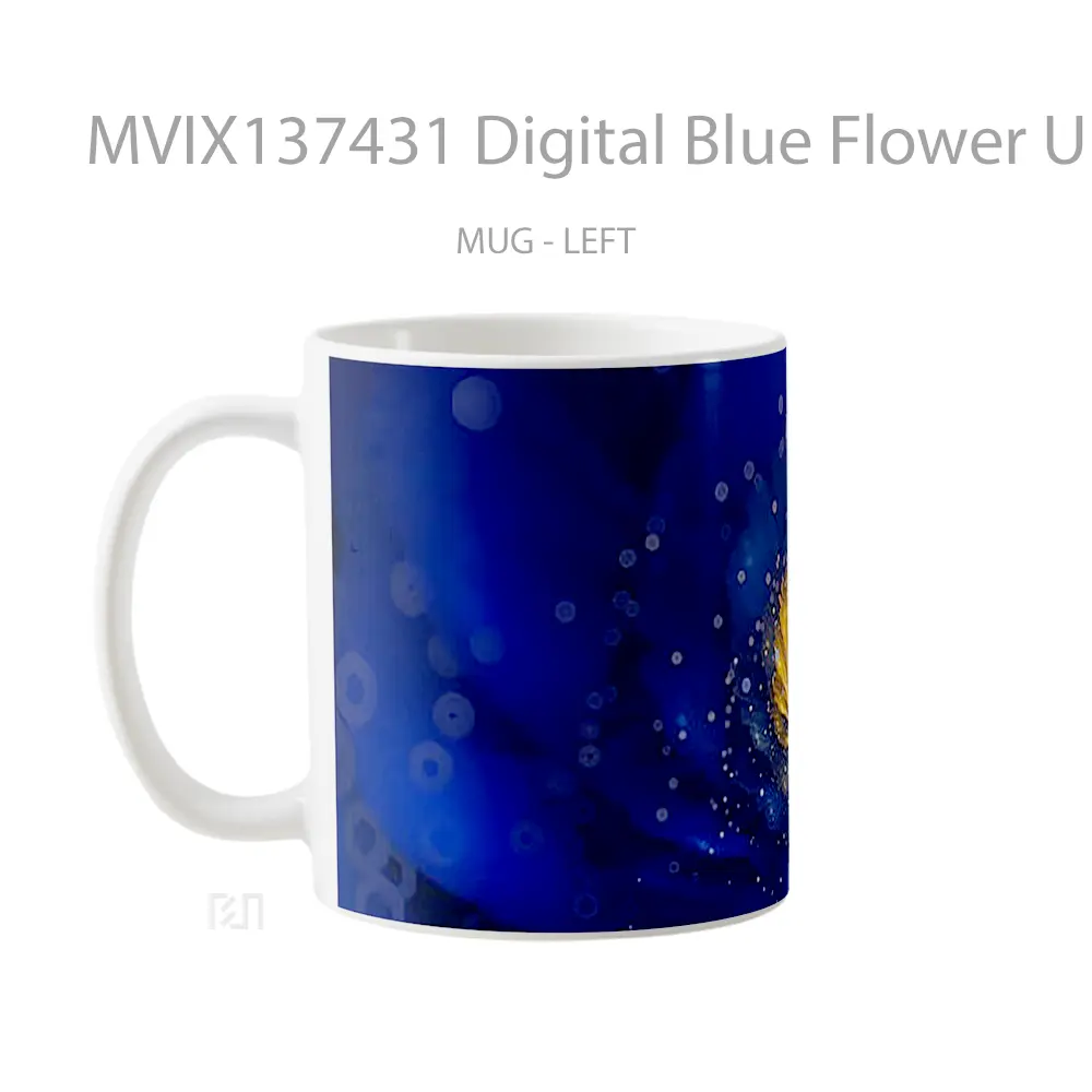 Mug Digital Blue Flower Up Close Gelas Pemandangan Alam - All-side / Desain