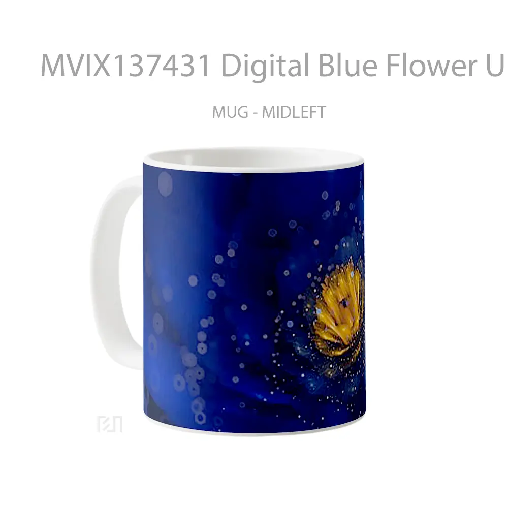 Mug Digital Blue Flower Up Close Gelas Pemandangan Alam - All-side / Desain