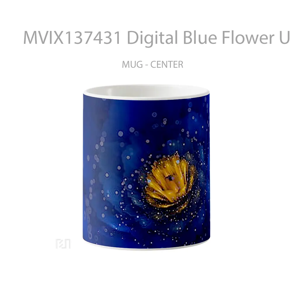 Mug Digital Blue Flower Up Close Gelas Pemandangan Alam