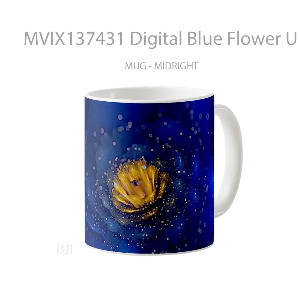 Mug Digital Blue Flower Up Close Gelas Pemandangan Alam - All-side / Desain