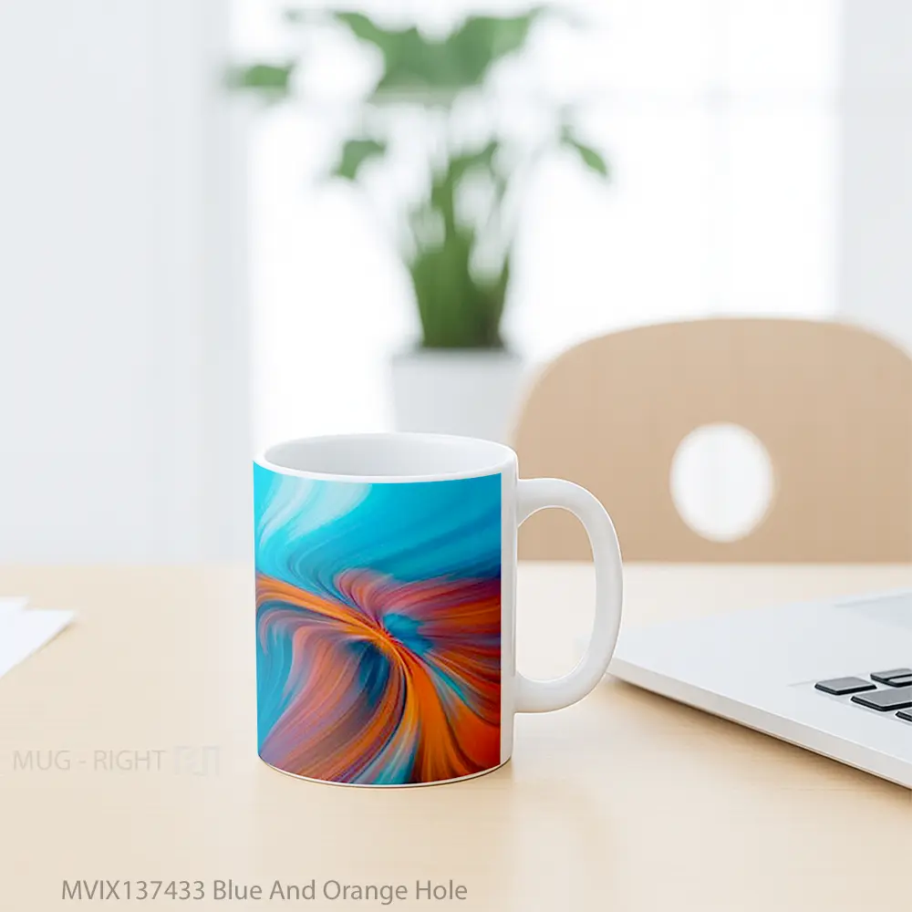 Mug Blue And Orange Hole Gelas Keramik Unik - All-side / Desain